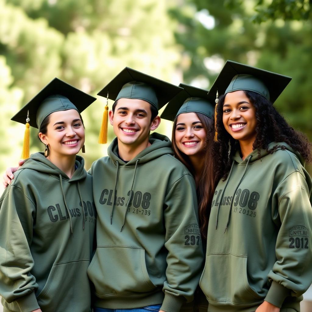 Grupo de graduación con sudaderas verde olivo