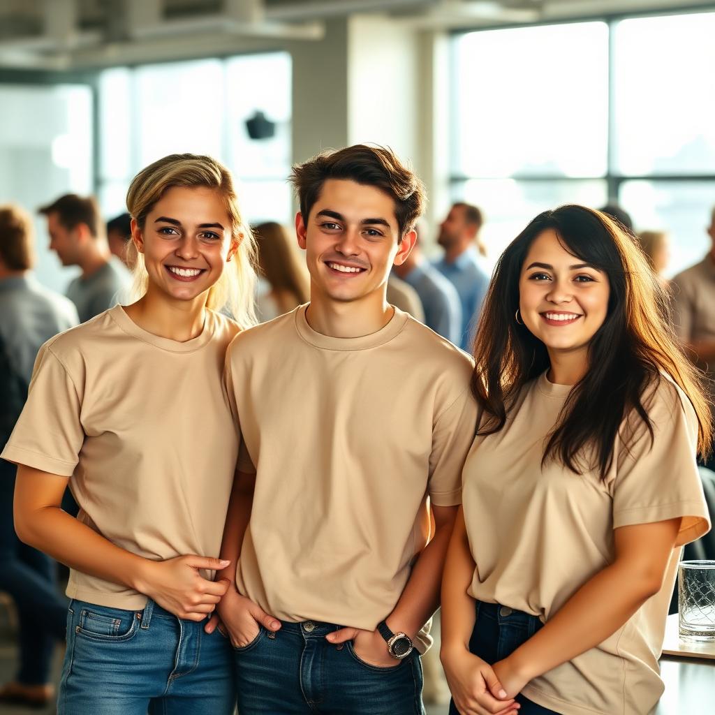 Equipo de empresa con playeras beige